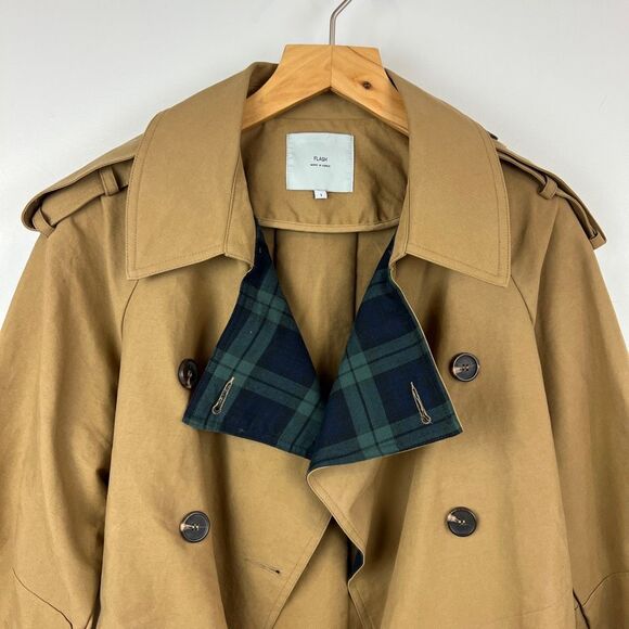 Flash Women's Size 1 US S Tan Khaki Flannel Overcoat Peacoat Jacket Korea Trench - Picture 16 of 16